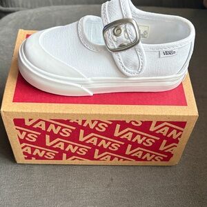 Vans Kids White Canvas Sneakers with Buckle